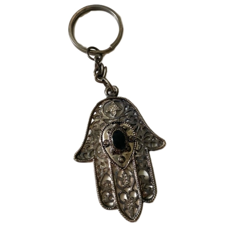 LAST CHANCE SALE! Handmade Silver Hamsa Hand Keychain Carved Morocco Souvenir